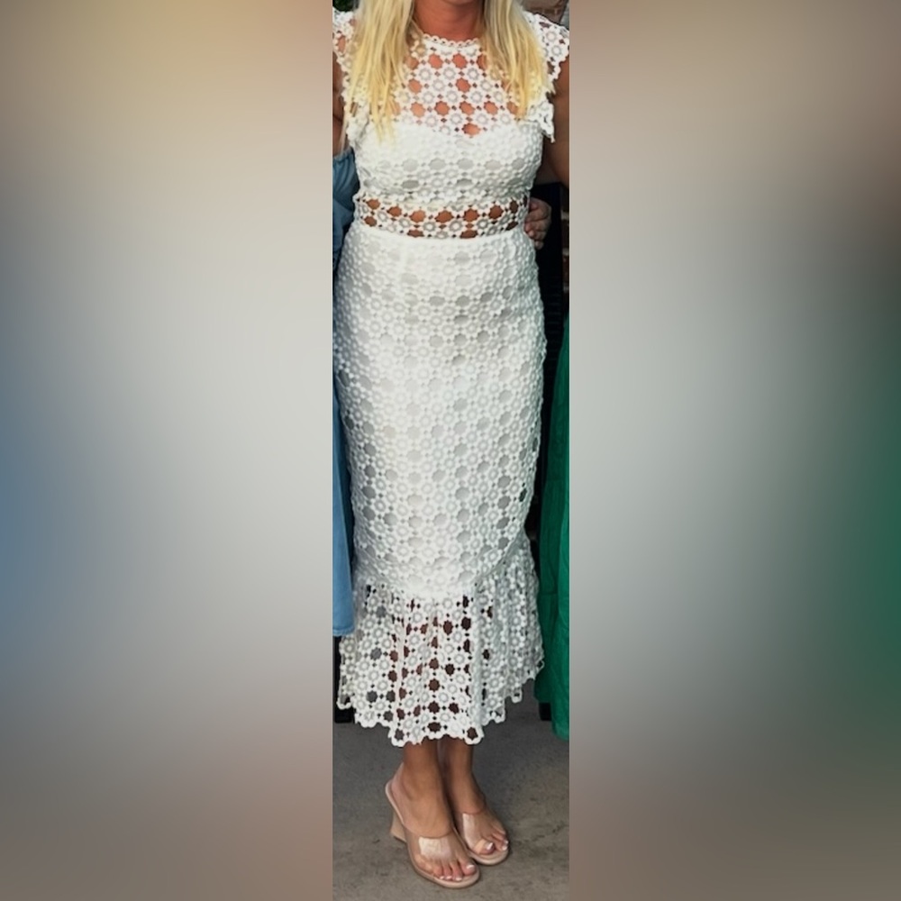 Petal & Pup Crochet White Lace Midi Dress - Picture 4 of 8